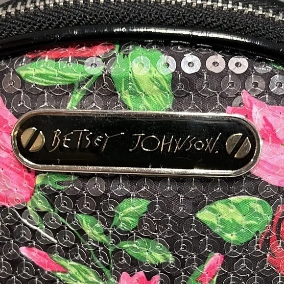 Betsey Johnson rose pattern sequined cosmetic bag - Picture 2 of 7